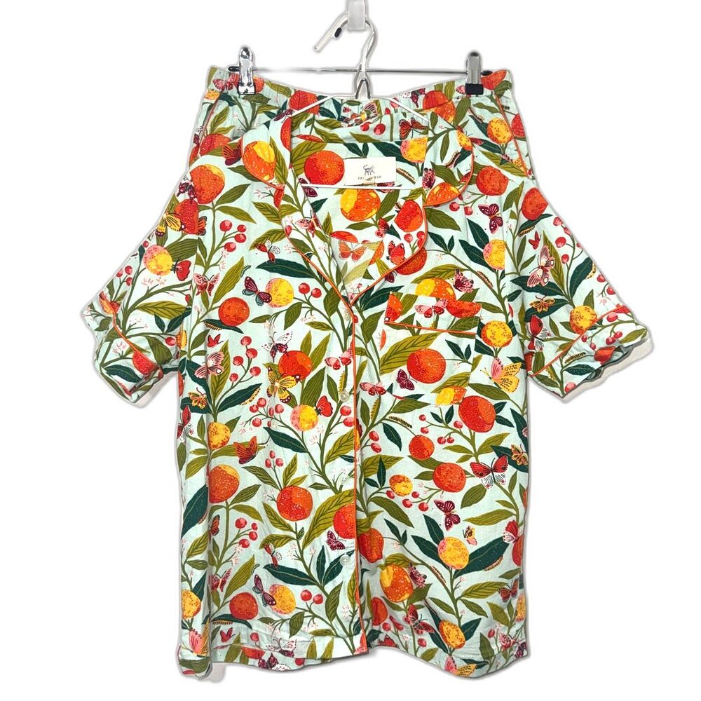 PRINTFRESH Butterfly Print 2 Piece Pajama Short Set - Blue/Orange M
